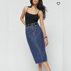 Reformation High Rise Denim Midi Skirt